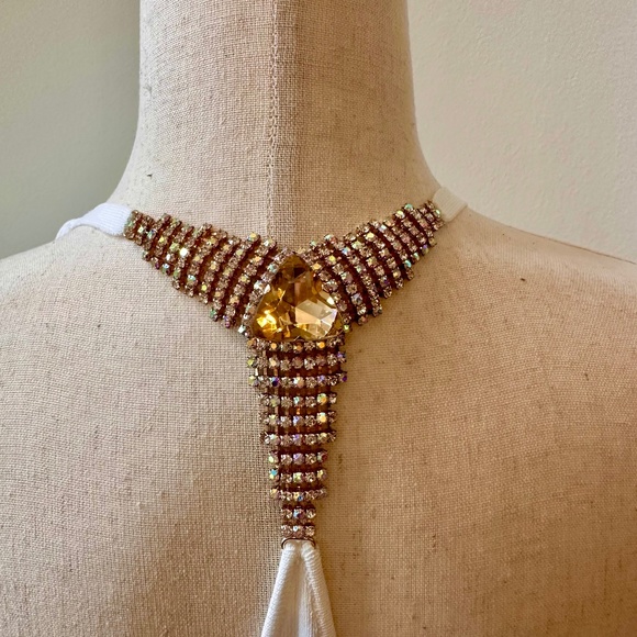 Zara Knit Racerback Tank with Rhinestone T-back in White - Picture 2 of 3